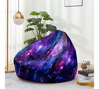 Odot Gros Pouf Chambre Ado Sans Remplissage - Motif de Ciel Étoilé 3D Coton et Lin Housse Exterieur Pour Salon, Canapé, Enfant, Adulte (100x120cm, Bleu Violet)