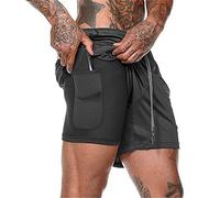 Odot Hommes 2 en 1 Shorts de Course, Short de Sport Poche Base Layer Stretch Compression Léger Respirant Séchage Rapide Leggings de Sport Bermuda Été Running Pantalon Court (Noir,M)