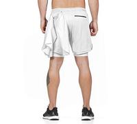 Odot Hommes 2 en 1 Shorts de Course, Short de Sport Poche Base Layer Stretch Compression Léger Respirant Séchage Rapide Pantalon Court Leggings Bermuda Été (M,Blanc)