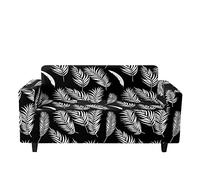 Odot Housse de Canapé Extensible, Protege Canape 1/2/3/4 Places, Imprimé Botanique Tropical Housse Canapé avec Accoudoirs,Housse Canape Universel, Housse de Fauteuil (3 Places,Noir)