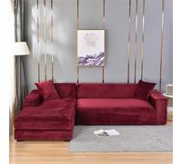 Odot Housse de Canapé Extensible, Velours de Renard Argenté Protege Canape 1/2/3/4 Places,Housse Canapé avec Accoudoirs Lavable, Housse Canape Doux Universel,Housse de Fauteuil (Rouge,4 Places)