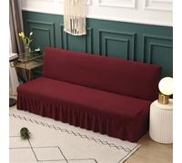 Odot Housse de Canapé sans Bras avec Jupe, Jacquard Housse de Clic Clac élastique Canapé, Tout Couvert Housse de Canapé lit Universel, Housses de Canapé Ajustable Lavable (M(160-190cm),Rouge vin)