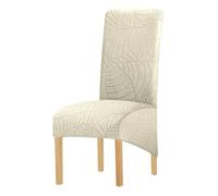 Odot Housse de Chaise Salle à Manger 2/4/6 Pièces, Housse Chaise Feuille Jacquard, Couverture de Chaise Universelle Lavable Haut Dossier Protège Chaise (Beige,Lot de 6)