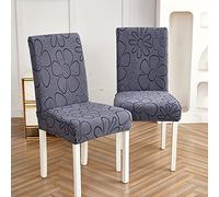Odot Housse de Chaise Salle à Manger Jacquard Fleurs, 2 4 6 Pièces Housse Chaise Extensible Couverture de Chaise Universelle Protège Chaise pour Mariage Moderne,Hôtel, Restaurant (gris foncé,Lot de 2)