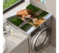 Odot Housse de Machine à Laver, Dessus Tapis Lave Linge Boue de Diatomées, Couverture de Protection Antidérapant, Tapis Couvre Seche Linge,pour Sèche-Linge Buanderie (Renard sauvage,50x50cm)