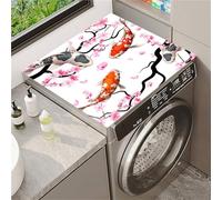 Odot Housse de Machine à Laver, Dessus Tapis Lave Linge Boue de Diatomées, Couverture de Protection Antidérapant,Tapis Couvre Seche Linge,pour Sèche-Linge Buanderie (Poisson fleur de pêcher,50x60cm)
