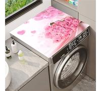 Odot Housse de Machine à Laver, Dessus Tapis Lave Linge Boue de Diatomées, Couverture de Protection Antidérapant, Tapis Couvre Seche Linge, pour Sèche-Linge (Roses en forme de cœur,50x60cm)
