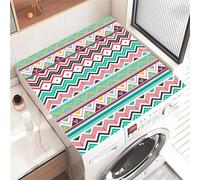 Odot Housse de Machine à Laver, Dessus Tapis Lave Linge Boue de Diatomées, Couverture de Protection Antidérapant, Tapis Couvre Seche Linge, pour Sèche-Linge (Boho à rayures vertes,40x50cm)