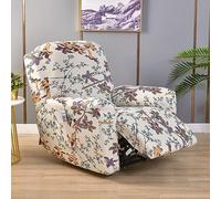 Odot Housse Fauteuil Relax avec Poches, Housse de Fauteuil Extensible pour Chaise Inclinables Imprimé Antidérapant Couvre, Motif de Fleurs (Fleurs Violettes)