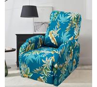 Odot Housse Fauteuil Relax avec Poches, Housse de Fauteuil Fleurs Feuilles, Extensible Protection des Chaises Inclinable, Antidérapant Chaise Inclinables Couvre (Bleu,One Size)