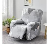 Odot Housse Fauteuil Relax avec Poches, Housse de Fauteuil Motif Géométrique, 4 Pièces Protecteur de Canapé, Antidérapant Chaise Inclinables Couvre (Gris Clair 1,One Size)