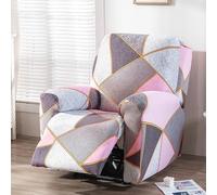 Odot Housse Fauteuil Relax avec Poches, Housse de Fauteuil Motif Géométrique, 4 Pièces Protecteur de Canapé, Antidérapant Chaise Inclinables Couvre (Gris Rose,One Size)