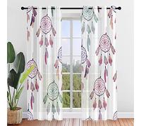 Odot Lot de 2 Rideau Voilage à Oeillets, Rideaux Semi-Transparent Imprimé Attrape-rêves Rose 3D, Rideaux Voile Décoration de Maison Moderne pour Salon Chambre Cuisine (80x115cm,Style B)