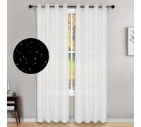 Odot Lot de 2 Rideaux Voile avec Étoiles Brille dans Le Noir, Voilage à Oeillets Semi-Transparent Voilages Intérieurs Fenetre, Décoration de Maison Moderne Chambre d'enfant (Blanc,132x183cm)