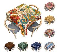 Odot Nappe Carrée Anti Tache, 3D Style Boho Mandala Imperméable Anti Taches Lavable Rectangulaire Nappe pour Fête Decoration Ménage Table Basse Jardin Picnic (Paisley Fleuri,140x140cm)