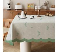 Odot Nappe Carrée Anti Tache, Ambiance Fraîche Nappe Coton et Lin Imperméable Anti Taches Lavable Rectangulaire pour Decoration Table Basse Jardin Picnic (Lune Verte,120x160cm)