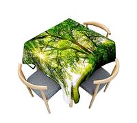 Odot Nappe Carrée Anti Tache, Impression 3D Forêt Verte Imperméable Anti Taches Lavable Rectangulaire Nappe pour Fête Decoration Ménage Jardin Picnic (150x150cm,Arbre Vert)