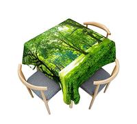 Odot Nappe Carrée Anti Tache, Impression 3D Forêt Verte Imperméable Anti Taches Lavable Rectangulaire Nappe pour Fête Decoration Ménage Jardin Picnic (100x100cm,la Nature)