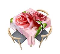 Odot Nappe Carrée Anti Tache, Impression de Fleur de Rose 3D Imperméable Anti Taches Lavable Rectangulaire Nappe pour Fête Decoration Ménage Jardin Picnic (90x90cm,Rosier Rose Clair)