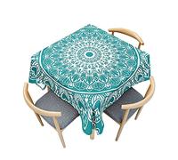 Odot Nappe Carrée Anti Tache, Impression de Mandalas 3D Imperméable Anti Taches Lavable Rectangulaire Nappe pour Fête Decoration Ménage Jardin Picnic (Blanc bleuâtre,150x150cm)