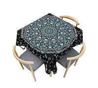 Odot Nappe Carrée Anti Tache, Impression de Mandalas 3D Imperméable Anti Taches Lavable Rectangulaire Nappe pour Fête Decoration Ménage Jardin Picnic (Coeur Bleu,140x140cm)