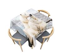 Odot Nappe Carrée Anti Tache, Impression d'ours Polaire 3D Imperméable Anti Taches Lavable Rectangulaire Nappe pour Fête Decoration Ménage Jardin Picnic (120x120cm,Ourson)