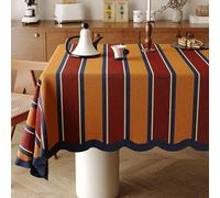 Odot Nappe Carrée Anti Tache, Nappe Style Crème Coton et Lin Imperméable Anti Taches Lavable Rectangulaire pour Fête Decoration Ménage Table Basse Jardin Picnic (Rayures café,140x220cm)