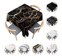 Odot Nappe carrée en polyester imperméable - Facile d'entretien - Anti-taches - Lavable - Marbre noir et blanc - Rectangulaire - Pour la maison, la cuisine, la table basse - 90 x 90 cm - Doré noir