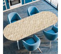 Odot Nappe de Table Ovale en Anti Tache Intérieur Extérieur Nappe Ovale avec Bord Élastique Imperméable Couverture de Table pour Maison Cuisine Jardin - 3D Grain de Bois (Tissage,132x178cm)