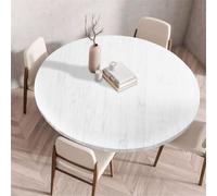 Odot Nappe de Table Ronde en Anti Tache Intérieur Extérieur 3D Couverture de Table avec Bord Élastique Nappes Rondes Lavable pour Cuisine Jardin Décoration, Grain de Bois Classique (Blanc,150cm)