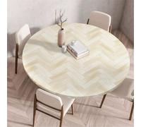 Odot Nappe de Table Ronde en Anti Tache Intérieur Extérieur 3D Couverture de Table avec Bord Élastique Nappes Rondes Lavable pour Cuisine Jardin Décoration, Grain de Bois Classique (Beige,130cm)