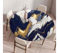 Odot Nappe de Table Ronde en Anti Tache Intérieur Extérieur 3D Marbre Couverture de Table avec Bord Élastique Nappes Rondes Lavable pour Cuisine Jardin Décoration (Bleu foncé,140cm)