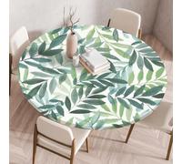 Odot Nappe de Table Ronde en Anti Tache Intérieur Extérieur 3D Vert Plante Couverture de Table avec Bord Élastique Nappes Rondes Lavable pour Décoration Cuisine Jardin (140cm,Peinture)