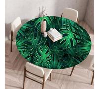 Odot Nappe de Table Ronde en Anti Tache Intérieur Extérieur 3D Vert Plante Couverture de Table avec Bord Élastique Nappes Rondes Lavable pour Décoration Cuisine Jardin (140cm,Tropical)