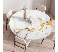Odot Nappe de Table Ronde en Anti Tache Intérieur Extérieur Blanc Marbre Couverture de Table avec Bord Élastique Nappes Rondes Lavable pour Décoration Cuisine Jardin (140cm,Or)