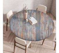 Odot Nappe de Table Ronde en Anti Tache Intérieur Modèle de Planche de Bois Couverture de Table avec Bord Élastique Nappes Rondes Lavable pour Cuisine Jardin Décoration (100cm,A)