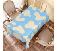 Odot Nappe Rectangulaire Imperméable - Tissu Oxford, Motif Vache Nappe Anti Taches Lavable Rectangulaire pour Decoration Table Basse Cuisine Jardin (Beige et Bleu,152x182cm)