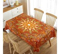 Odot Nappe Rectangulaire Nappe Imprimée Mandala Exotique Nappe Anniversaire Protege Table Protection Table Nappe Jardin Nappe Anti Tache Anti-Poussière Lavable Cuisine Fête (150x210cm,Orange foncé)