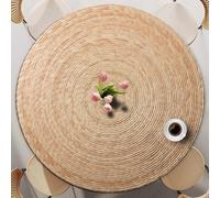 Odot Nappe Ronde 60-140cm Anti-Tache, Grain de Bois Imprimé Nappe Table Ronde avec Bord Élastique Lavable Imperméable Couverture de Table de Jardin Exterieur pour Cuisine Fête Salon (Beige,100cm)