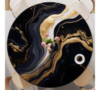 Odot Nappe Ronde 60-140cm Anti-Tache, Imprimé Nappe Table Ronde avec Bord Élastique Lavable Imperméable Couverture de Table de Jardin Exterieur pour Cuisine Fête Salon, Marbre Coloré (Noir,80cm)