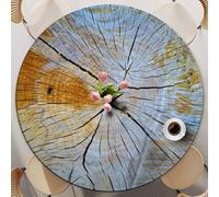 Odot Nappe Ronde 60-140cm Anti-Tache, Vintage Imprimé Nappe Table Ronde avec Bord Élastique Lavable Imperméable Couverture de Table de Jardin Exterieur pour Cuisine Fête Salon (Blue,110cm)