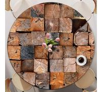 Odot Nappe Ronde 60-140cm Anti-Tache, Vintage Imprimé Nappe Table Ronde avec Bord Élastique Lavable Imperméable Couverture de Table de Jardin Exterieur pour Cuisine Fête Salon (Wood,60cm)