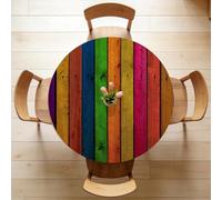 Odot Nappe Ronde 60-160cm Anti-Tache, Bois Coloré Nappe Table Ronde avec Bord Élastique Lavable Imperméable Couverture de Table de Jardin Exterieur pour Cuisine Fête Salon (Arc en Ciel,130cm)