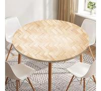 Odot Nappe Ronde 60-180cm Anti-Tache Nappe Table Ronde avec Bord Élastique Lavable Imperméable Couverture de Table de Jardin Exterieur 3D Texture Tissée pour Cuisine Fête Salon (Beige,170cm)