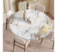 Odot Nappe Ronde 80-150cm Anti-Tache, Nappe Table Ronde avec Bord Élastique Lavable Imperméable Couverture de Table de Jardin Exterieur pour Cuisine Fête Salon, Marbre Imprimé (Or,90cm)