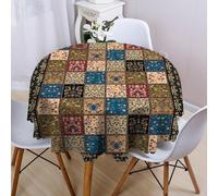 Odot Nappe Ronde Anti Tache Lavable 60-200 cm, Nappe Ronde Longue Jusqu au Sol Impermeable pour Décoration Table à Manger Circulaire et Extérieur Jardin, Fêtes (Ethnique 2,150cm)