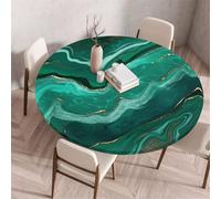 Odot Nappe Ronde Exterieur Elastique, Motif Marbre 3D Nappe Ronde Imperméable Anti Tache Couverture de Table avec Bord Élastique Nappes Rondes pour Décoration Fête Cuisine Jardin (Vert,120cm)