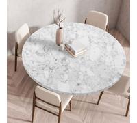 Odot Nappe Ronde Exterieur Elastique Nappe Ronde Imperméable Anti Tache Couverture de Table avec Bord Élastique Nappes Rondes pour Cuisine Jardin, Texture Marbrée (Blanche,160cm)