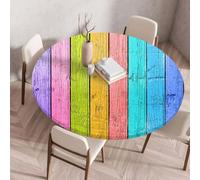 Odot Nappe Ronde Exterieur Elastique Nappe Ronde Imperméable Anti Tache Couverture de Table avec Bord Élastique Nappes Rondes pour Table à Manger Fête Cuisine Jardin, Grain Bois (Coloré,160cm)