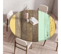 Odot Nappe Ronde Exterieur Elastique Nappe Ronde Imperméable Anti Tache Couverture de Table avec Bord Élastique Nappes Rondes pour Manger Cuisine Jardin, Grain Bois Coloré (Marron,150cm)